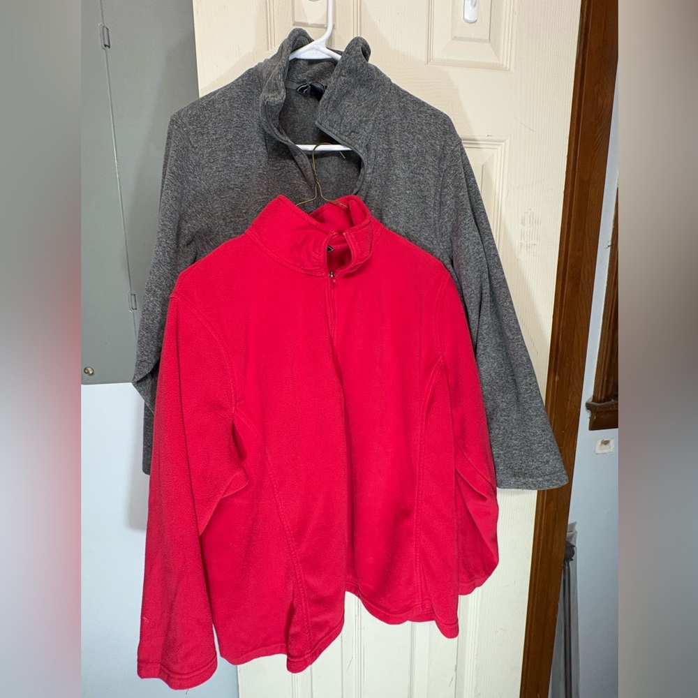 Lands' End 2 Pack Gray and Pink Fleece Jackets